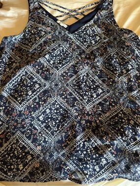Maurices Navy Blue Floral Print Crisscross-Back Tank